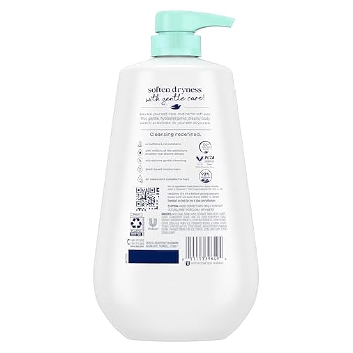Dove Body Wash with Pump Sensitive Skin For 24hr Lotion-Soft Skin Moisturizing Skin Cleanser Gentle Hypoallergenic Formula with No Sulfates No Parabens 30.6 oz - Image 2